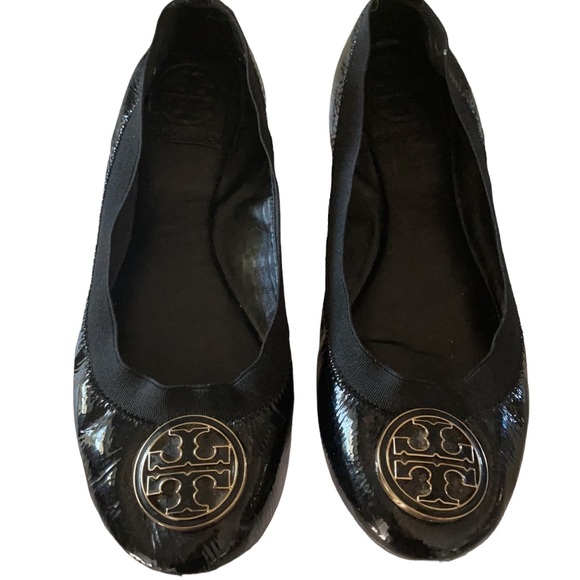 Tory Burch Caroline Black Patent Ballet Preppy Flats Size 7 - Picture 2 of 7